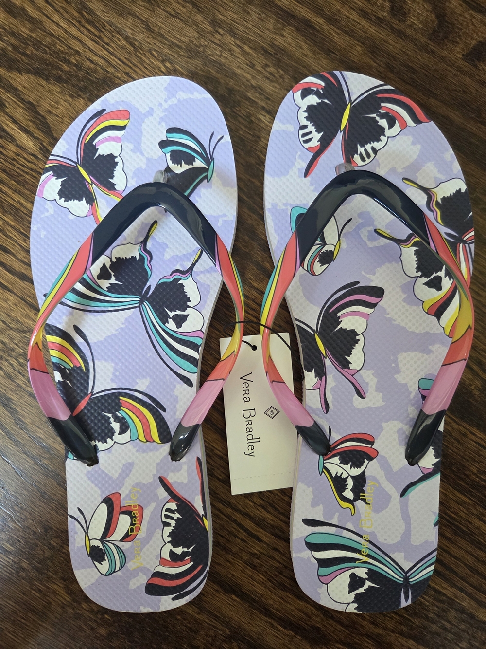 Vera Bradley Lavender Butterfly Print Flip Flops NWT